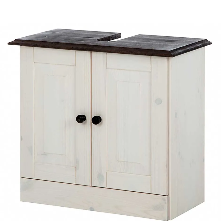 Waschbeckenunterschrank in Weiß mit Dunkelbraun - Malka^Wohnen Best