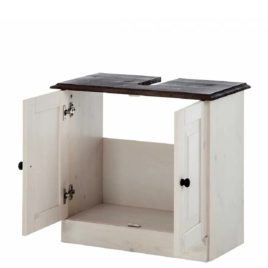 Waschbeckenunterschrank in Weiß mit Dunkelbraun - Malka^Wohnen Best