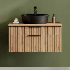 Wohnen Waschkommode mit Aufsatzbecken in Schwarz - Crystoga