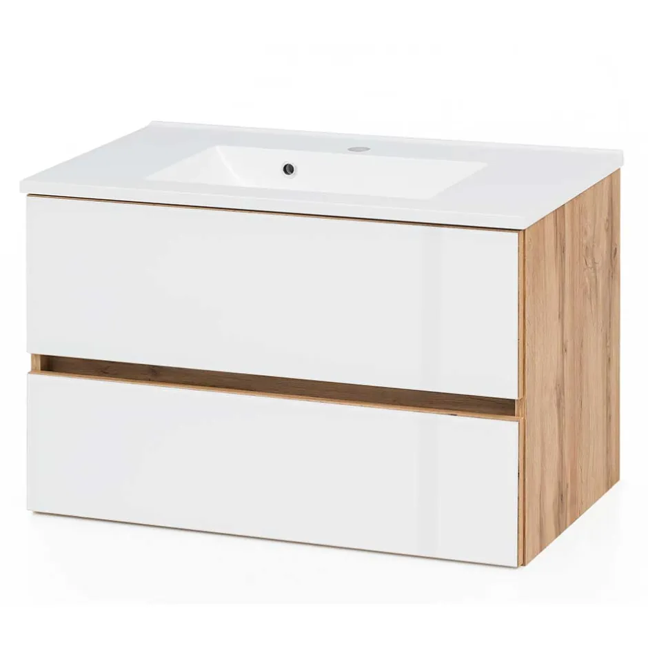 Wohnen Waschtisch Konsole in Weiß & Wildeiche - Vrendina