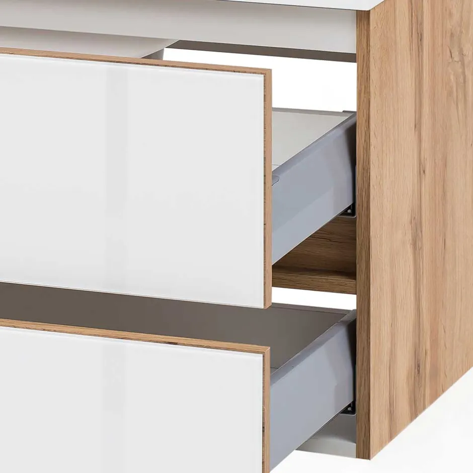 Wohnen Waschtisch Konsole in Weiß & Wildeiche - Vrendina