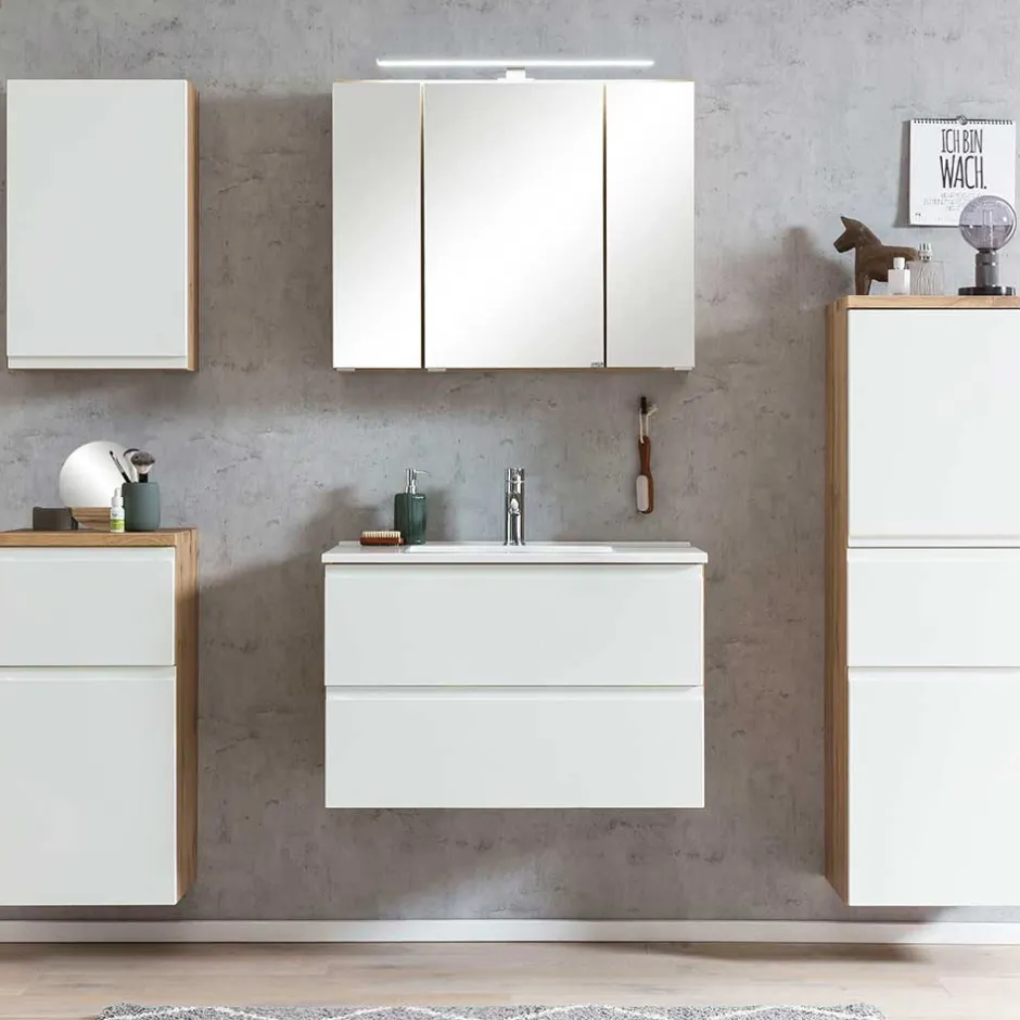 Wohnen Waschtisch mit Einlasswaschbecken in Weiß - Eight