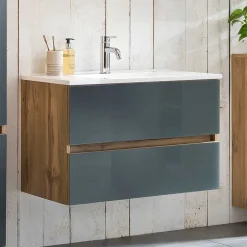 Waschtisch Wandkonsole in Grau & Wildeiche - Anviletca^Wohnen Outlet