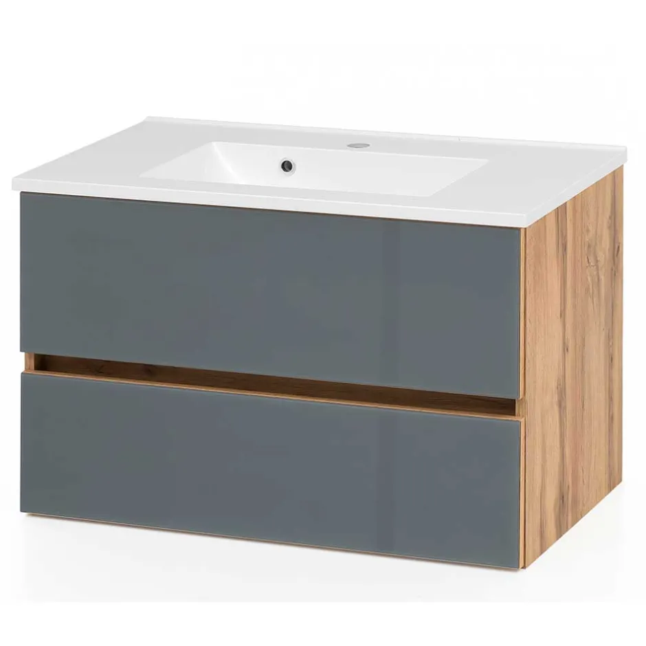 Waschtisch Wandkonsole in Grau & Wildeiche - Anviletca^Wohnen Outlet