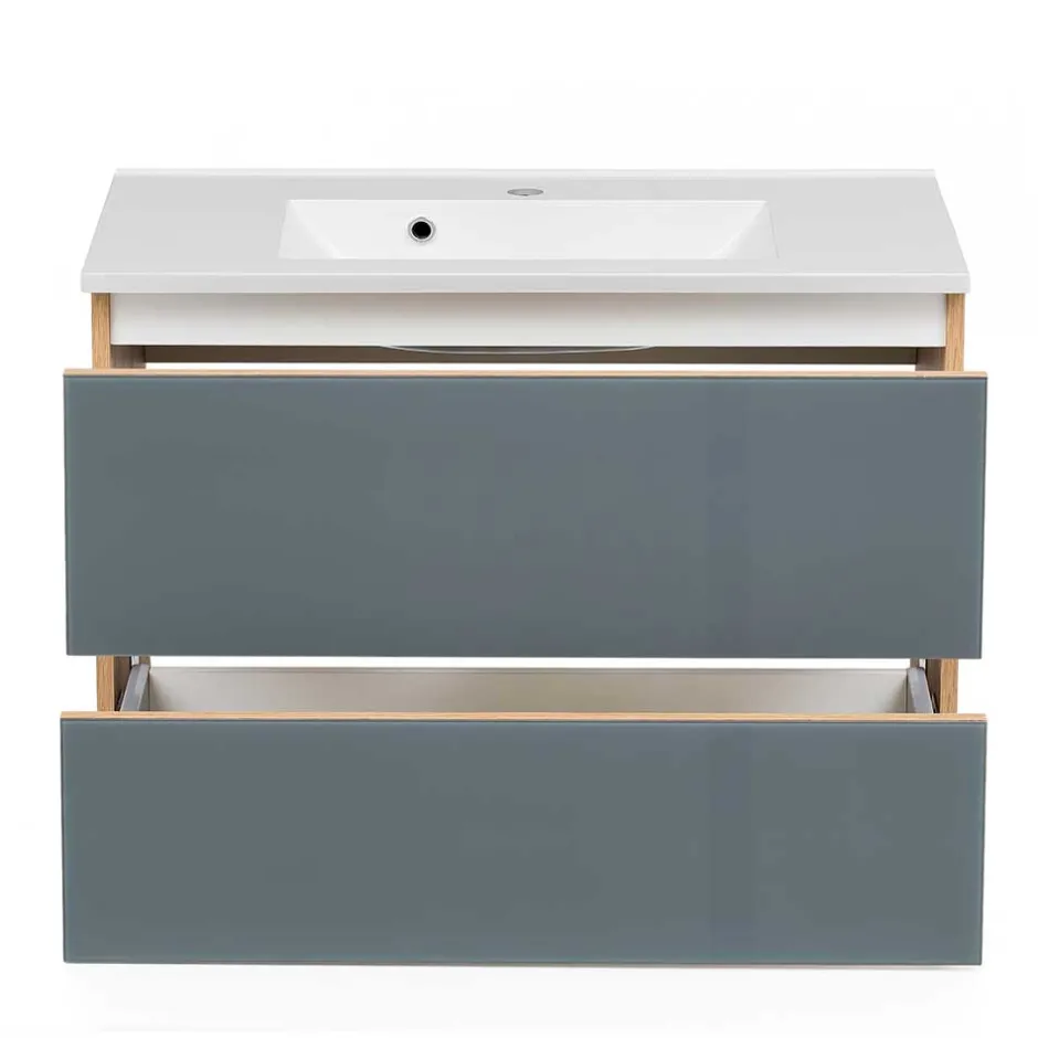 Waschtisch Wandkonsole in Grau & Wildeiche - Anviletca^Wohnen Outlet