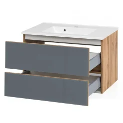 Waschtisch Wandkonsole in Grau & Wildeiche - Anviletca^Wohnen Outlet