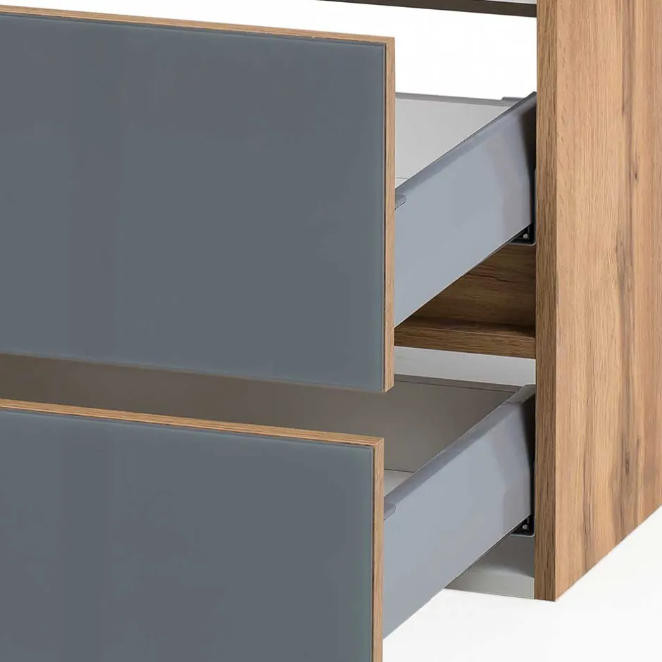 Waschtisch Wandkonsole in Grau & Wildeiche - Anviletca^Wohnen Outlet