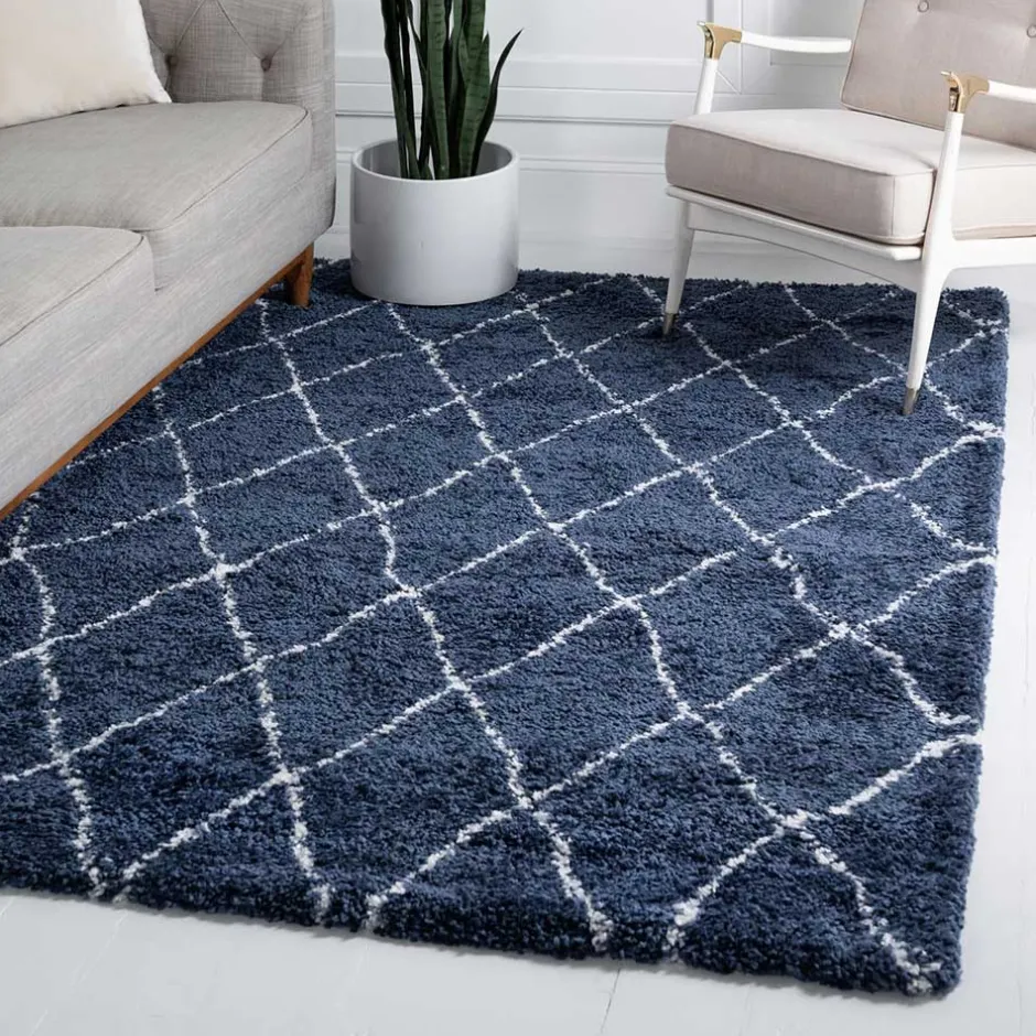 Wohnen Weicher Läufer Teppich mit Hochflor in Blau - Tanko