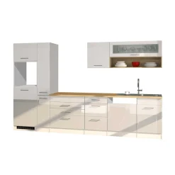 Wohnen Weiße Einbauküche 330 cm breit - Cuneo II (neunteilig)