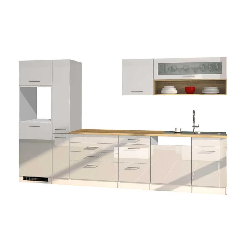 Wohnen Weiße Einbauküche 330 cm breit - Cuneo II (neunteilig)