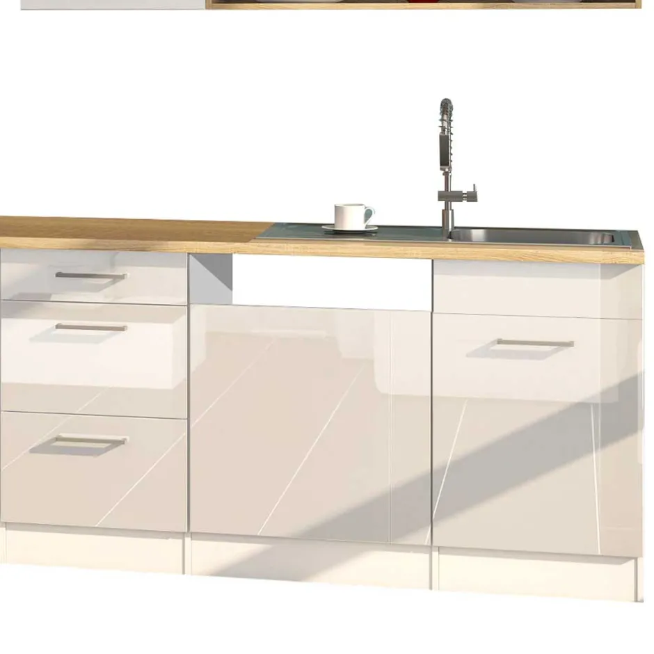 Wohnen Weiße Einbauküche 330 cm breit - Cuneo II (neunteilig)