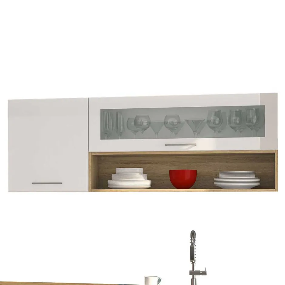 Wohnen Weiße Einbauküche 330 cm breit - Cuneo II (neunteilig)