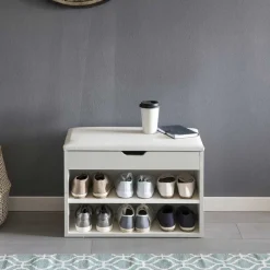 Weiße Flur Bank mit Schuhregal Guaran & Stauraum^Wohnen Discount