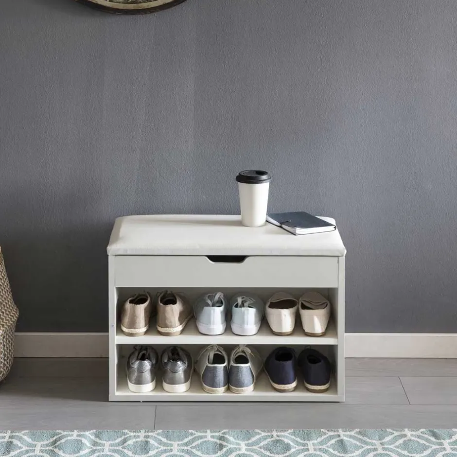 Weiße Flur Bank mit Schuhregal Guaran & Stauraum^Wohnen Discount