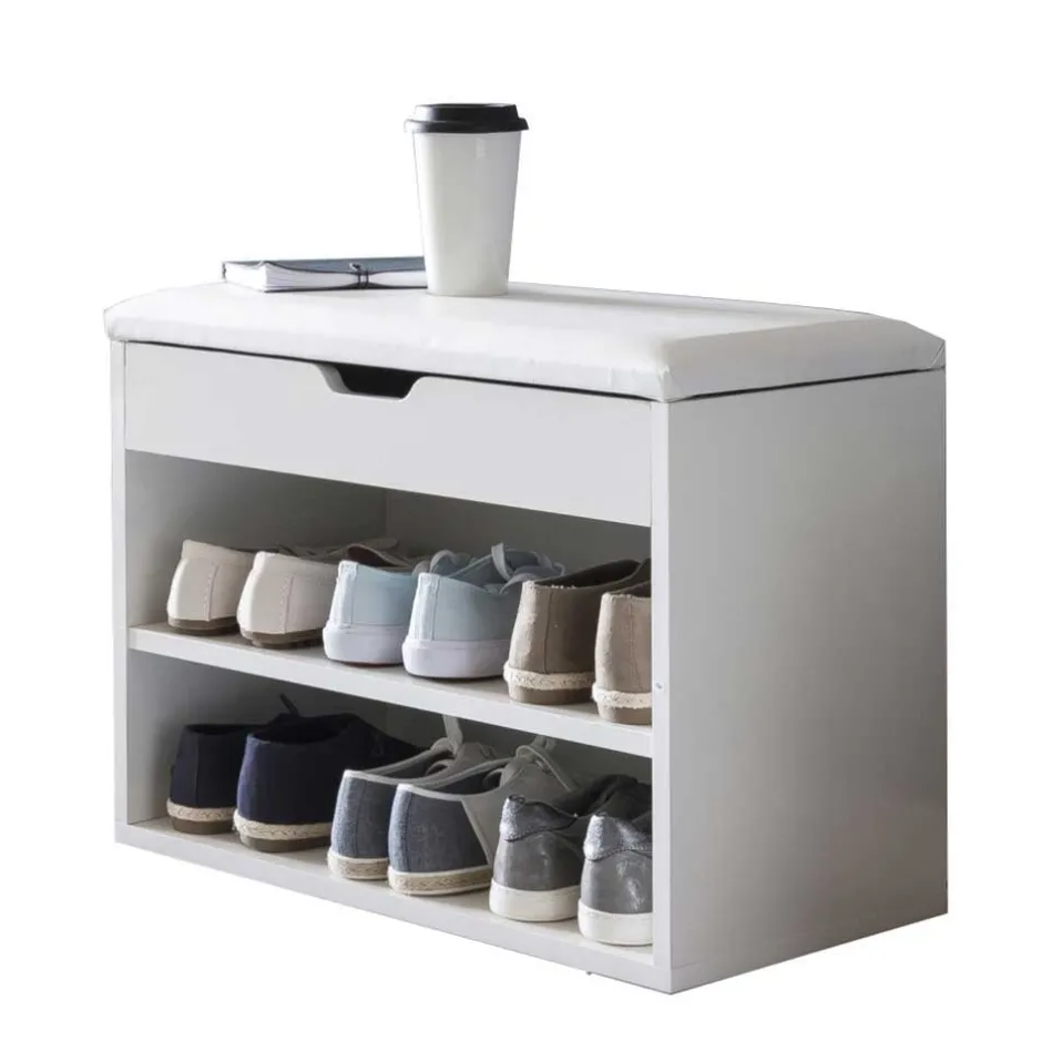 Weiße Flur Bank mit Schuhregal Guaran & Stauraum^Wohnen Discount