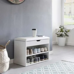Weiße Flur Bank mit Schuhregal Guaran & Stauraum^Wohnen Discount