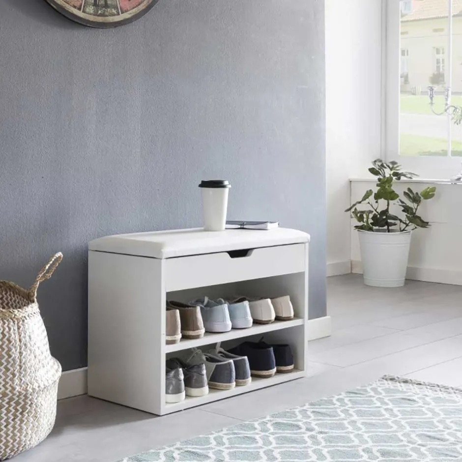 Weiße Flur Bank mit Schuhregal Guaran & Stauraum^Wohnen Discount