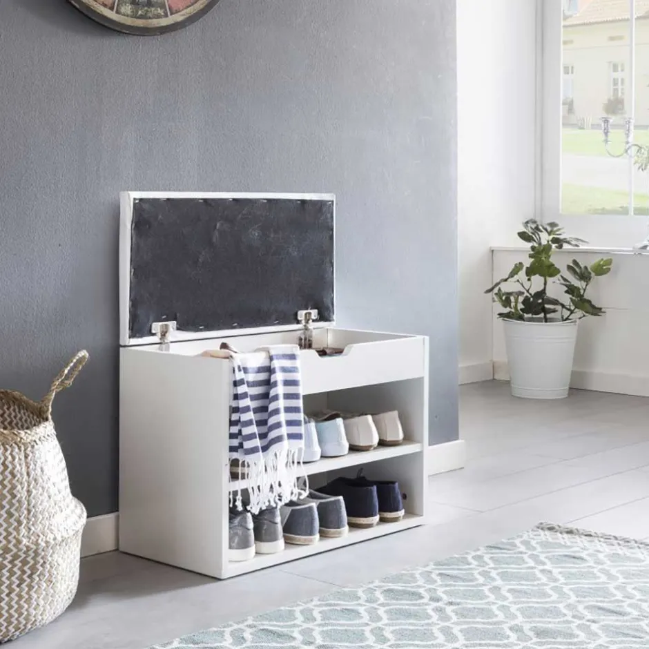 Weiße Flur Bank mit Schuhregal Guaran & Stauraum^Wohnen Discount