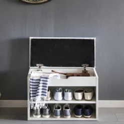 Weiße Flur Bank mit Schuhregal Guaran & Stauraum^Wohnen Discount