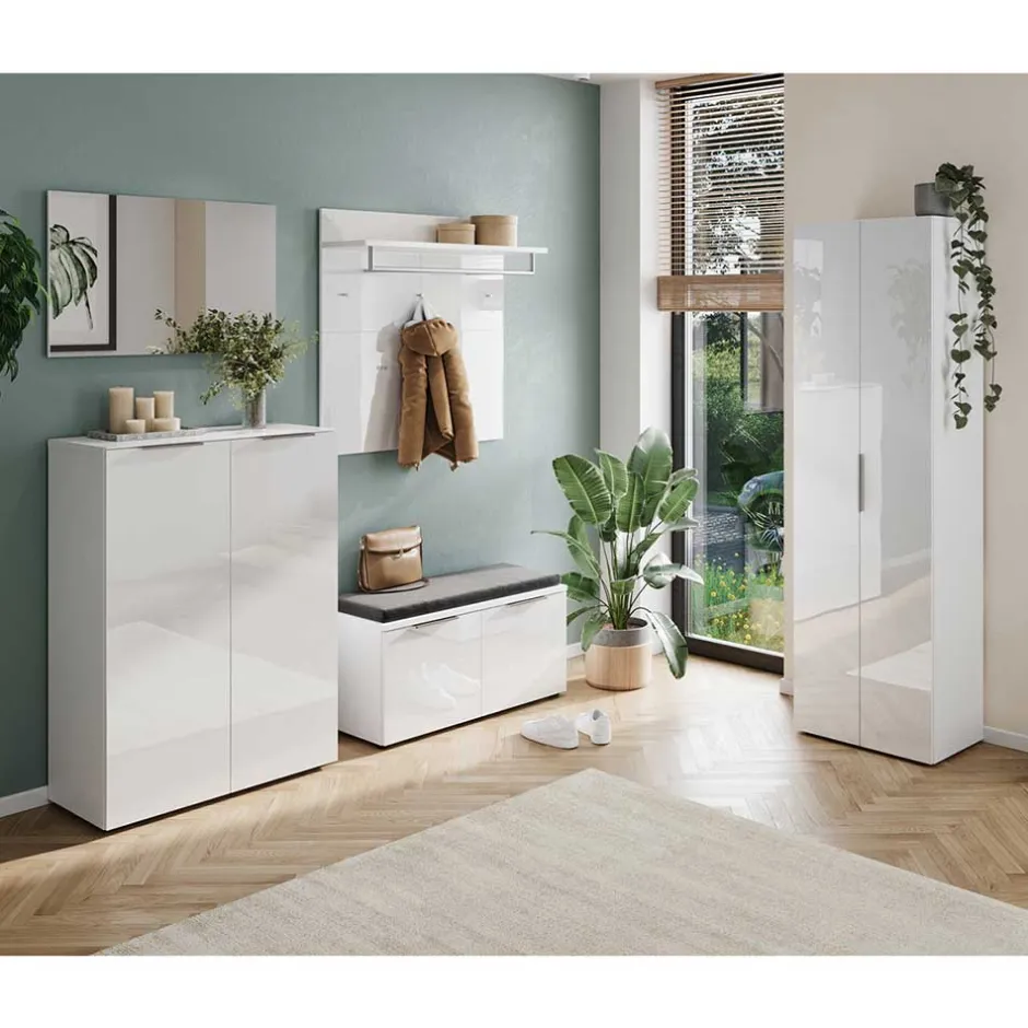 Wohnen Weiße Flureinrichtung mit Glasbeschichtung - Kofi (fünfteilig)