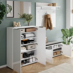 Wohnen Weiße Flureinrichtung mit Glasbeschichtung - Kofi (fünfteilig)