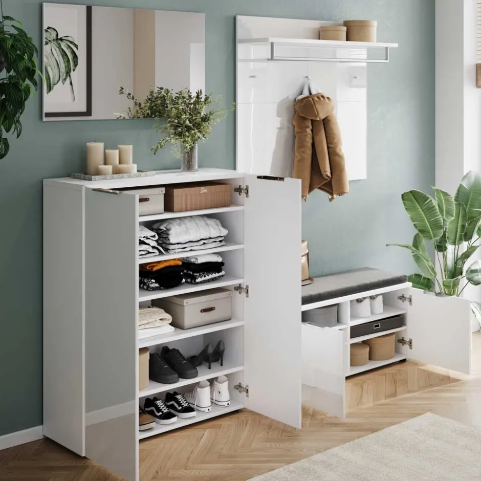 Wohnen Weiße Flureinrichtung mit Glasbeschichtung - Kofi (fünfteilig)