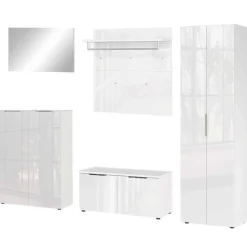 Wohnen Weiße Flureinrichtung mit Glasbeschichtung - Kofi (fünfteilig)