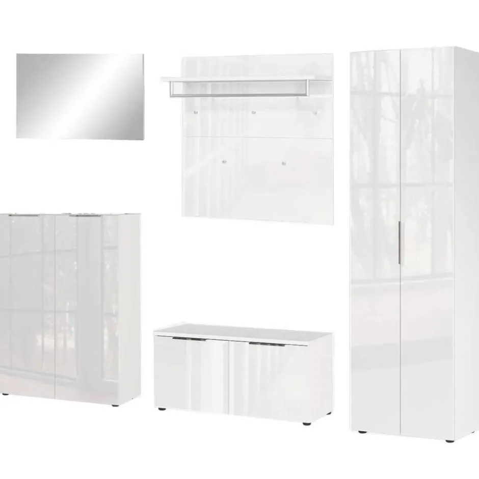 Wohnen Weiße Flureinrichtung mit Glasbeschichtung - Kofi (fünfteilig)