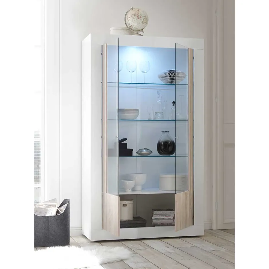 Weiße Hochglanz Vitrine mit Dekor - Merenda^Wohnen Sale