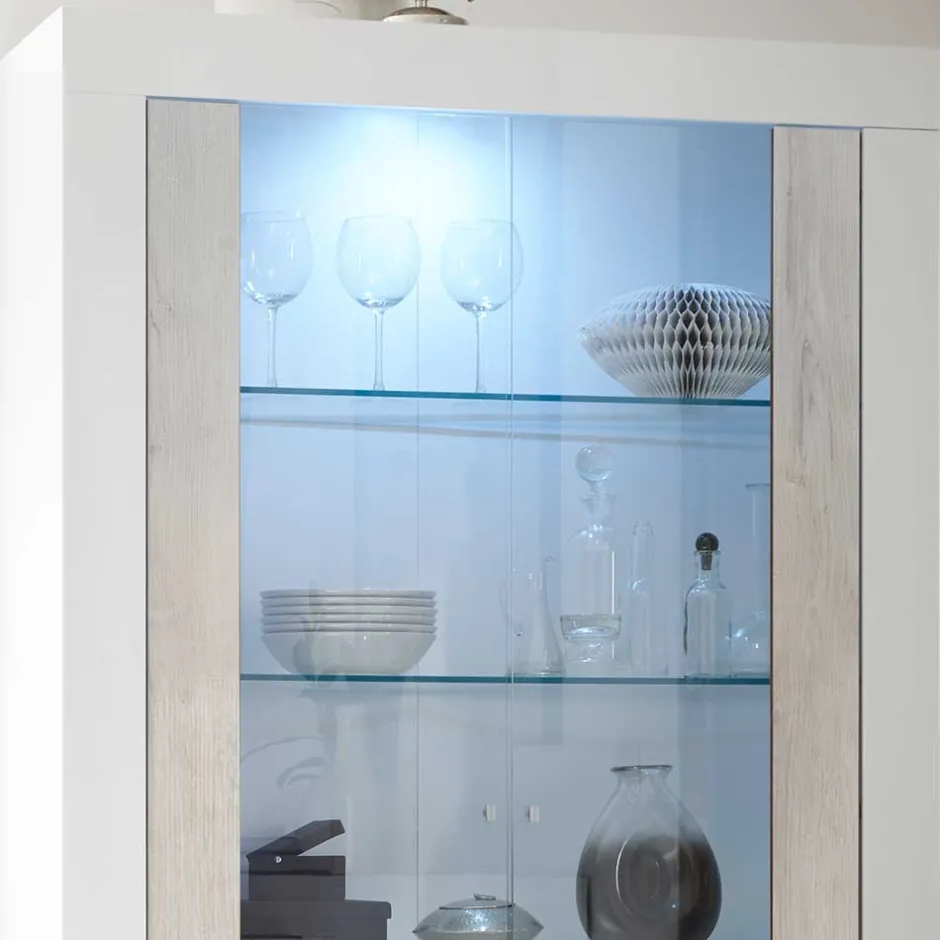 Weiße Hochglanz Vitrine mit Dekor - Merenda^Wohnen Sale