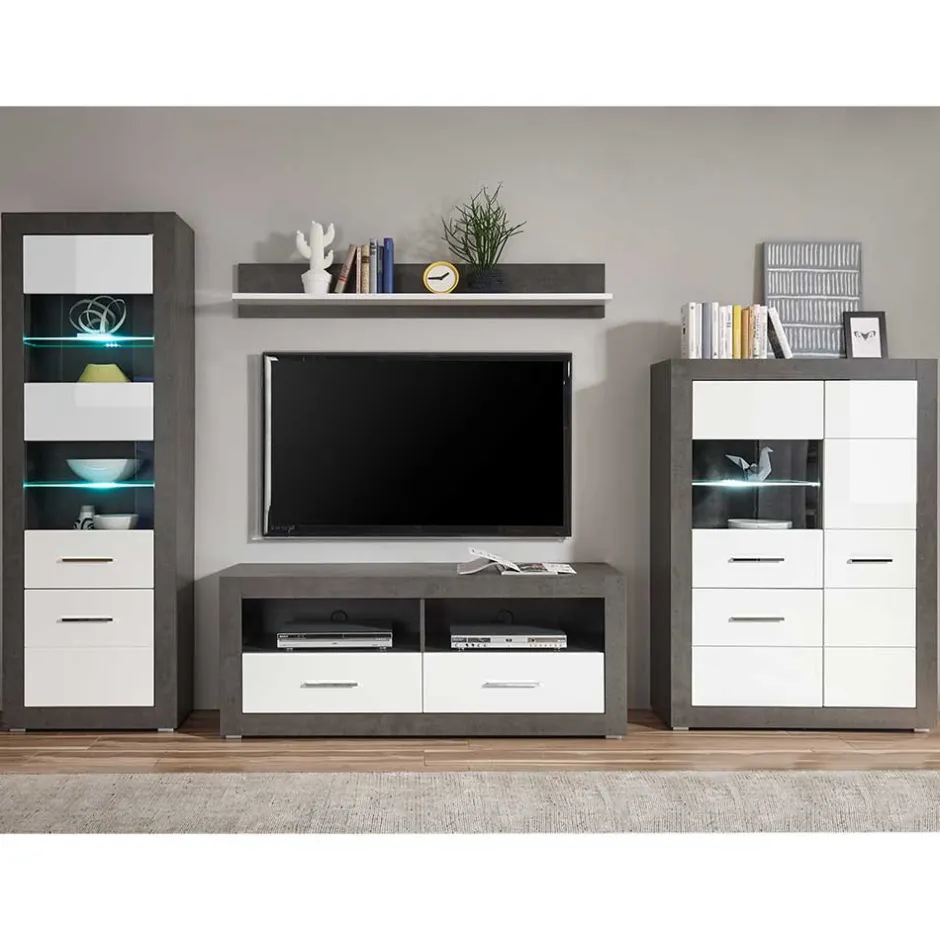 Weiße Hochglanz Wohnwand Set - Istensa I (vierteilig)^Wohnen Best