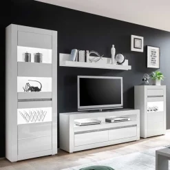 Wohnen Weiße Hochglanzmöbel für das Wohnzimmer Mextra optional mit LED (vierteilig)