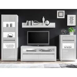 Wohnen Weiße Hochglanzmöbel für das Wohnzimmer Mextra optional mit LED (vierteilig)