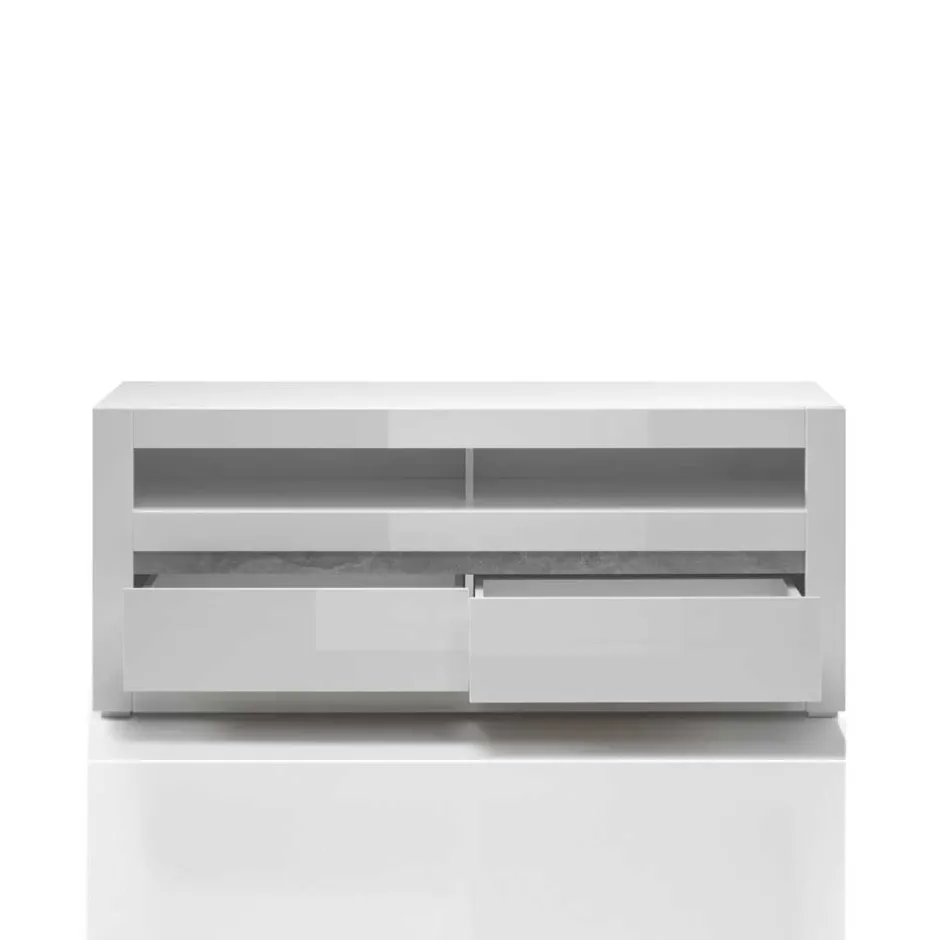 Wohnen Weiße Hochglanzmöbel für das Wohnzimmer Mextra optional mit LED (vierteilig)