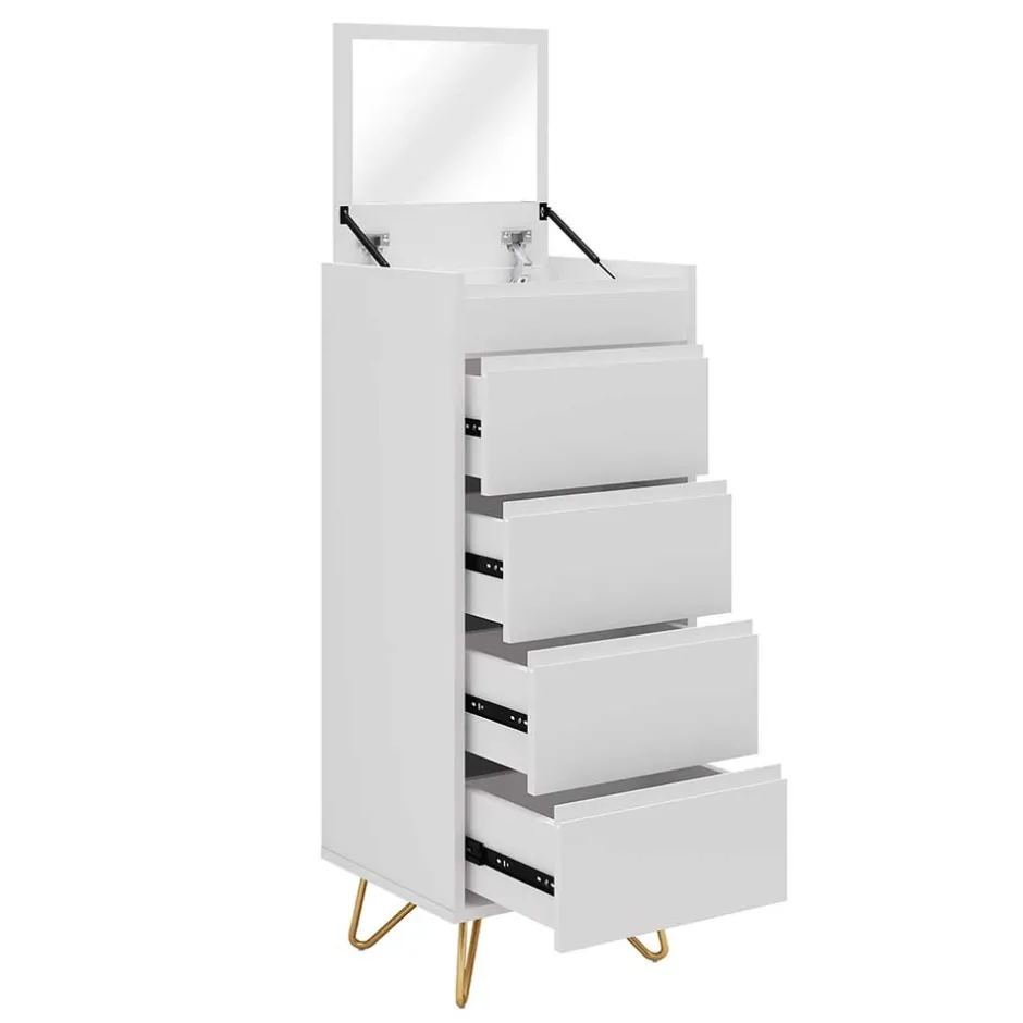 Weiße Hochkommode mit Spiegel aufklappbar - Ricks^Wohnen New