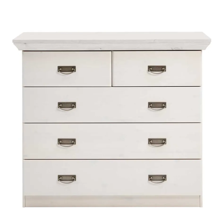 Wohnen Weiße Kiefernholz Kommode mit Metallgriffen - Satumare