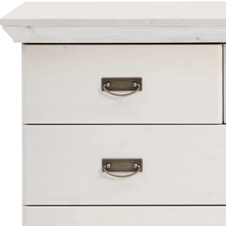 Wohnen Weiße Kiefernholz Kommode mit Metallgriffen - Satumare