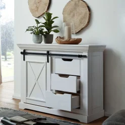 Wohnen Weiße Kommode mit Schiebetür & Schubladen - Kuito