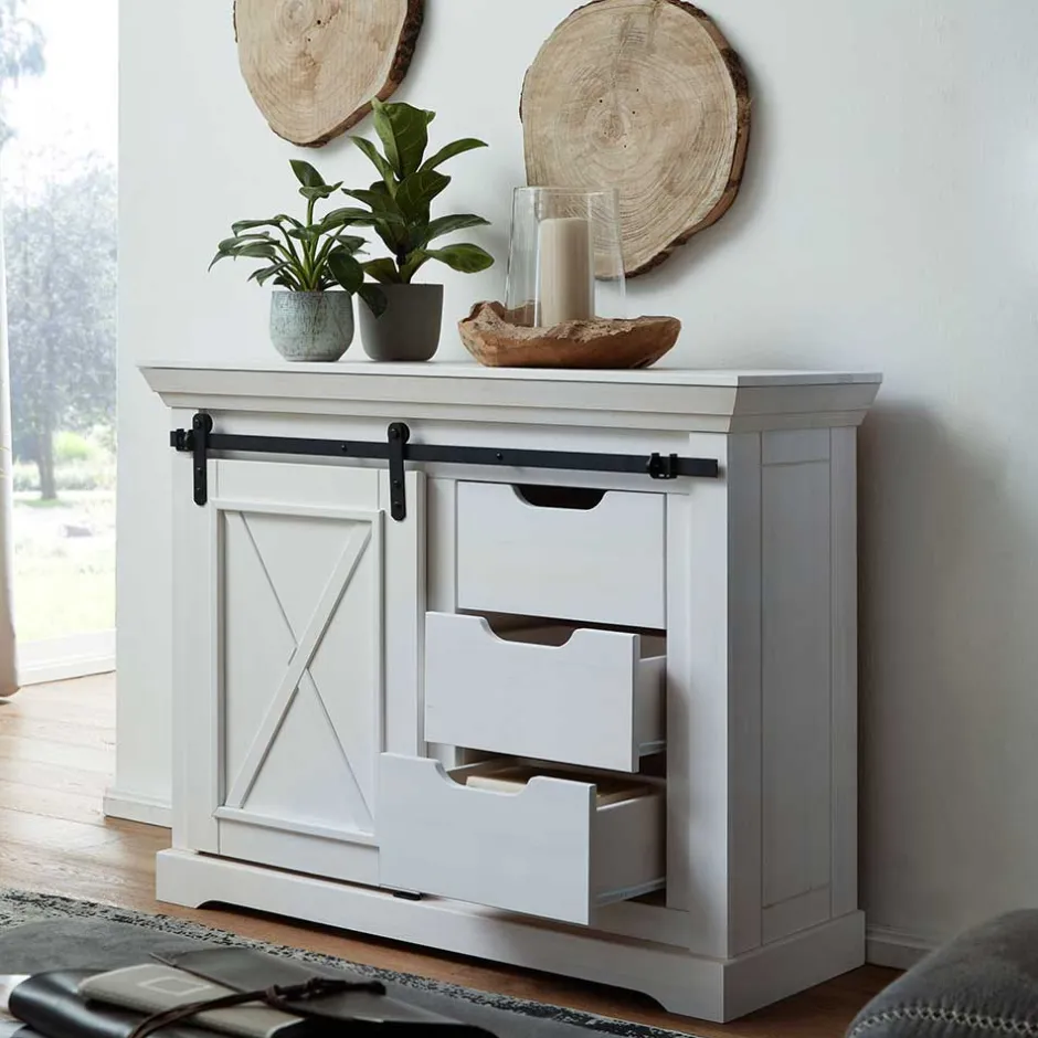 Wohnen Weiße Kommode mit Schiebetür & Schubladen - Kuito