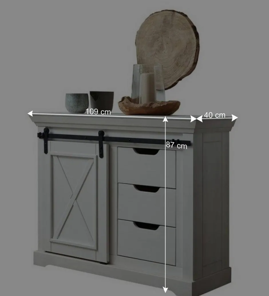 Wohnen Weiße Kommode mit Schiebetür & Schubladen - Kuito