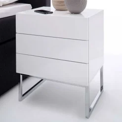 Wohnen Weiße Nachtkommode mit Bügelgestell Chrom Munarula 50x60x40 cm