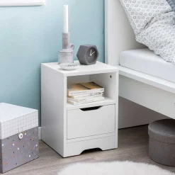 Weiße Nachtkonsole mit Schublade und Fach - Hank^Wohnen Sale