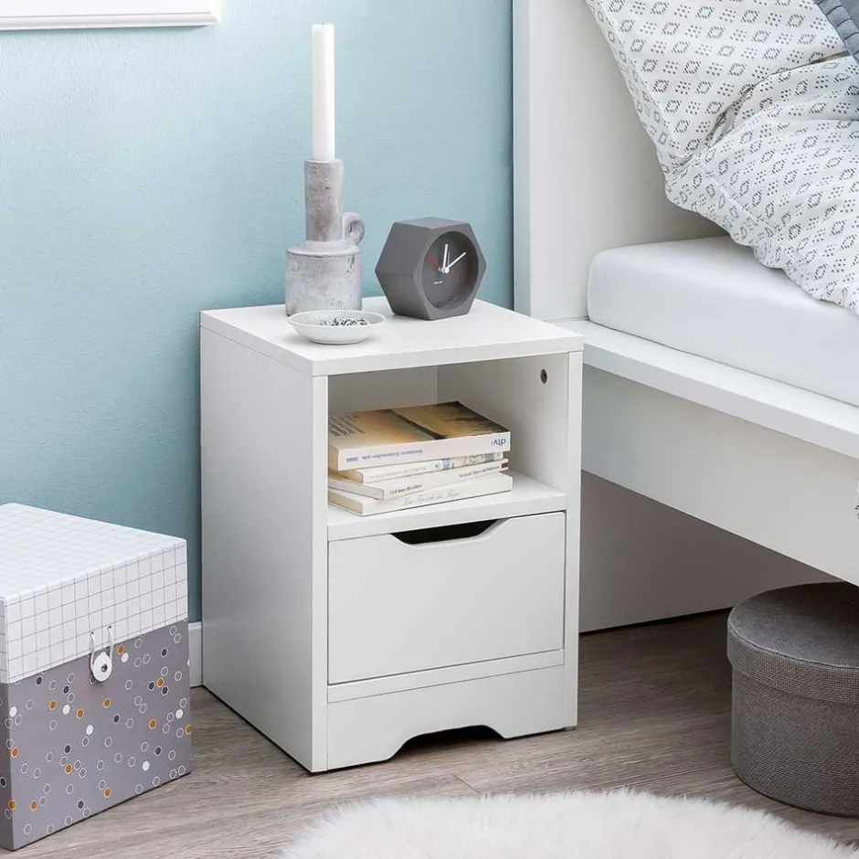Weiße Nachtkonsole mit Schublade und Fach - Hank^Wohnen Sale