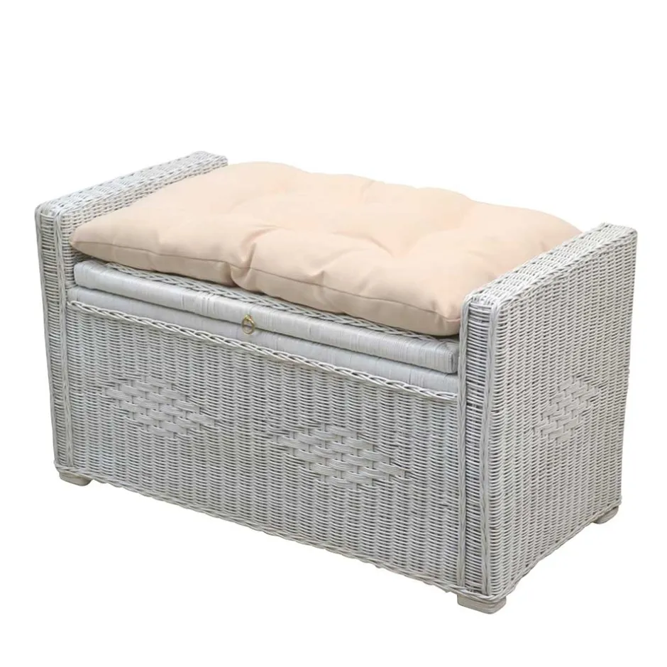 Weiße Rattan Truhe - auch zum Sitzen - Ravencos^Wohnen New