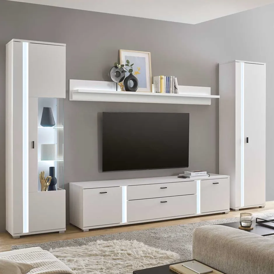 Weiße TV Anbauwand Möbelset - Tirol (vierteilig)^Wohnen Hot