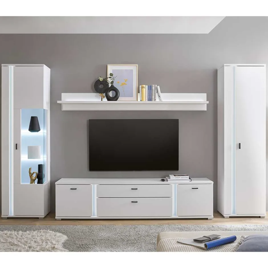 Weiße TV Anbauwand Möbelset - Tirol (vierteilig)^Wohnen Hot