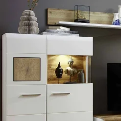 Weiße Wohnwand Lisepio mit Eichen-Elementen (vierteilig)^Wohnen Hot