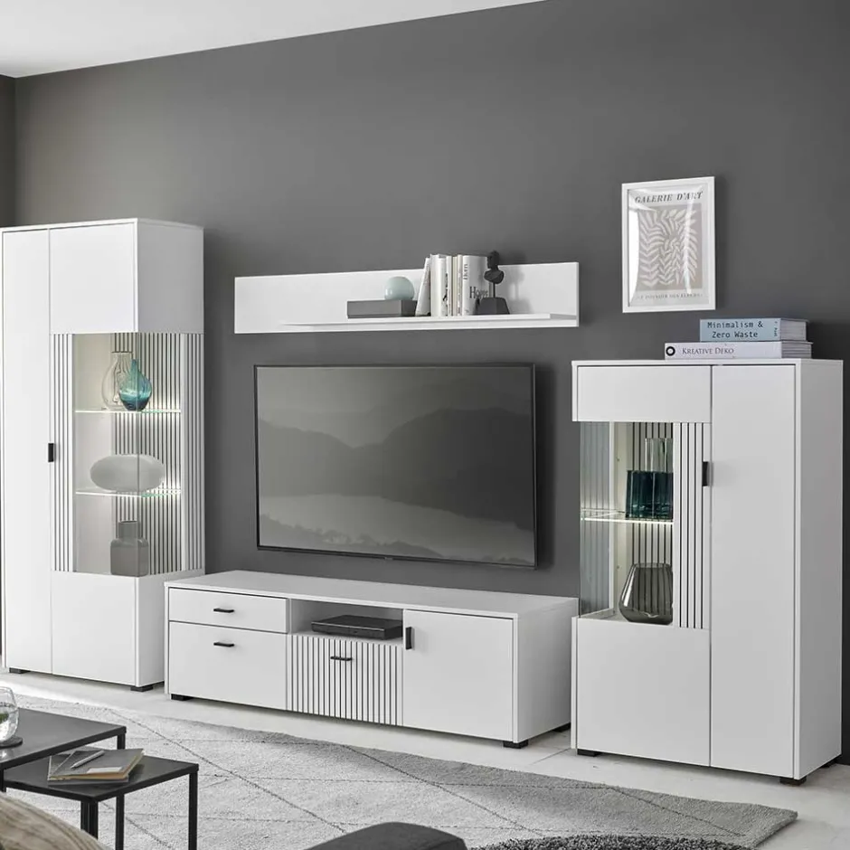 Wohnen Weiße Wohnzimmerschränke & Wandboard im Set - Dualkos (vierteilig)