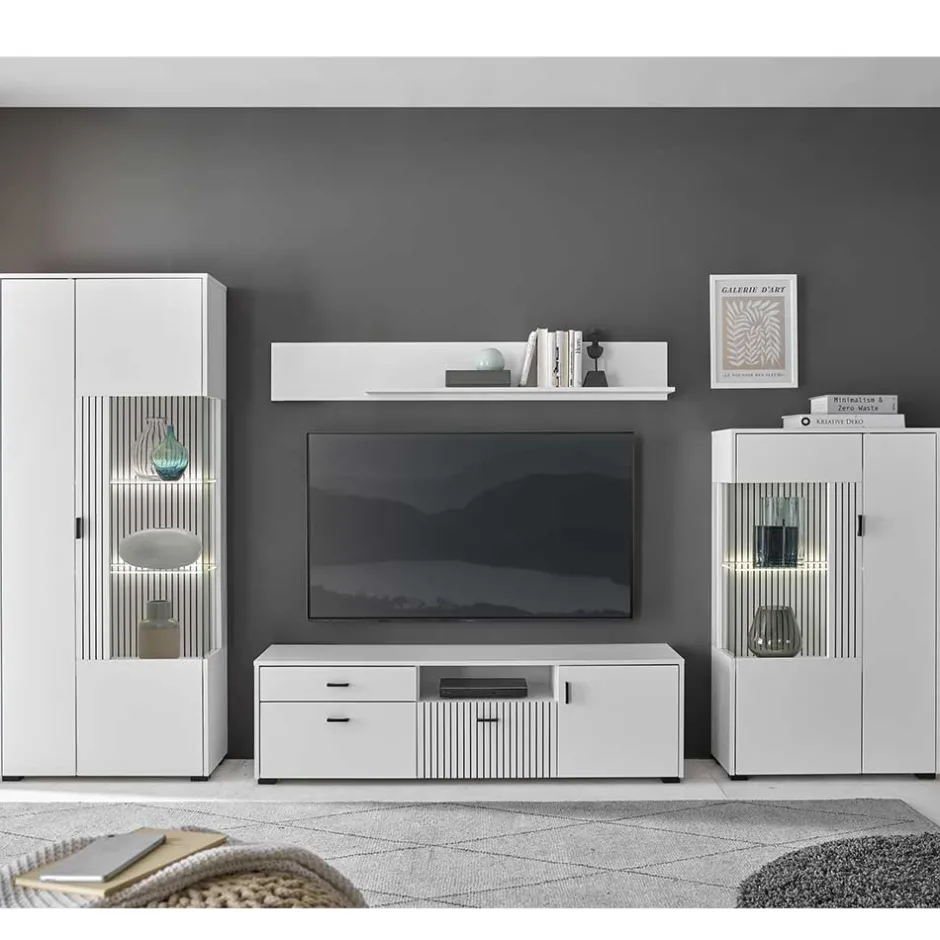 Wohnen Weiße Wohnzimmerschränke & Wandboard im Set - Dualkos (vierteilig)