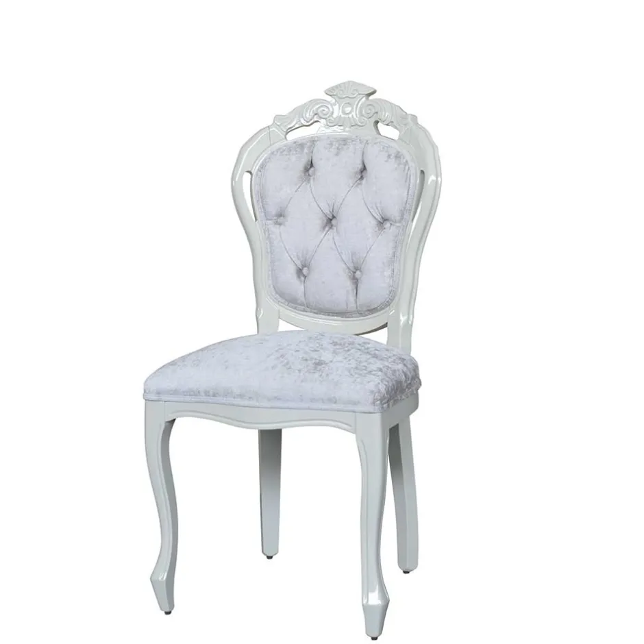 Weißer Barock Polsterstuhl aus Samt & Massivholz - Kubina^Wohnen New